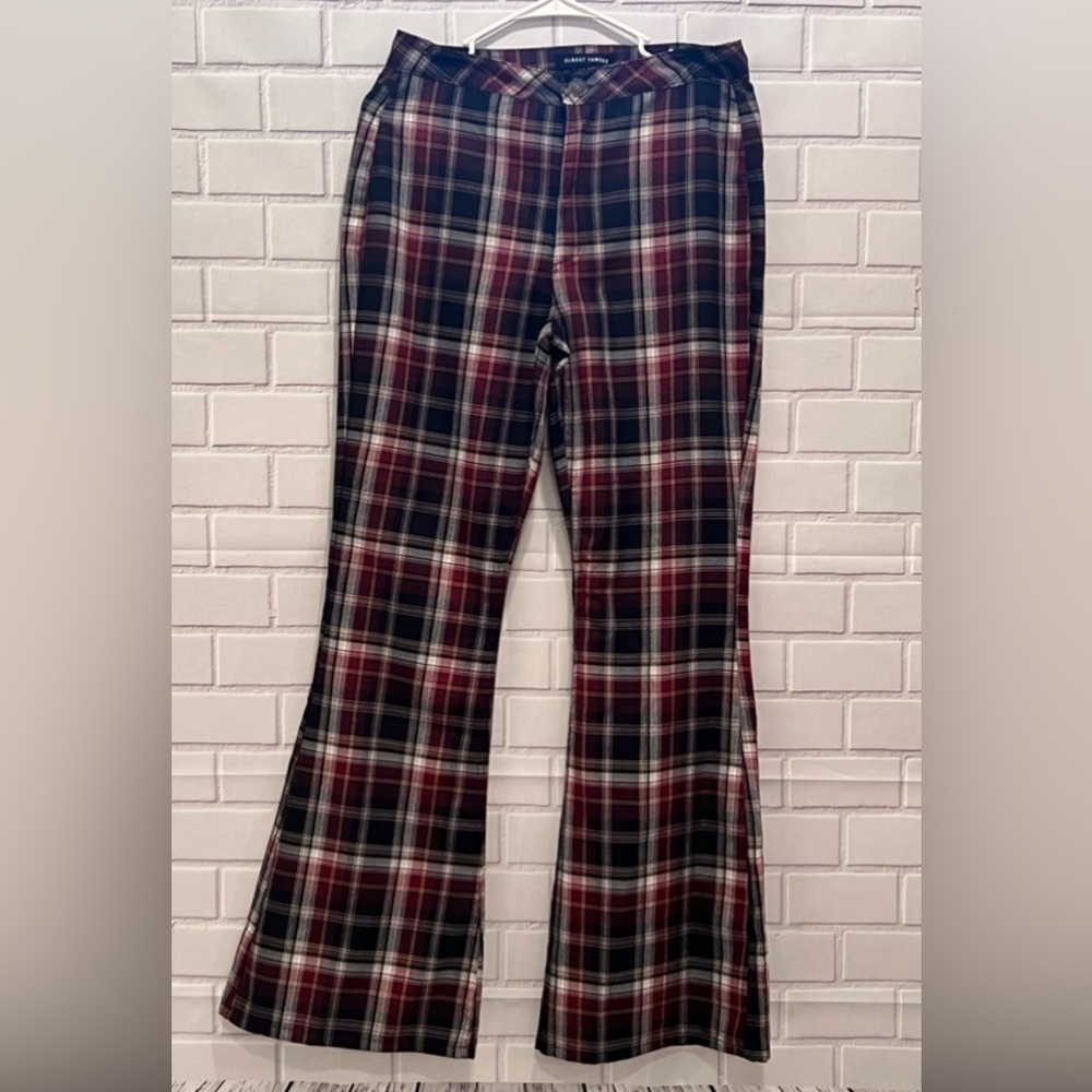 Plaid Flare Pants in Burgundy/Black
